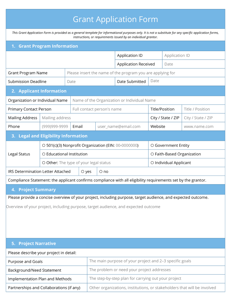 Grant application template