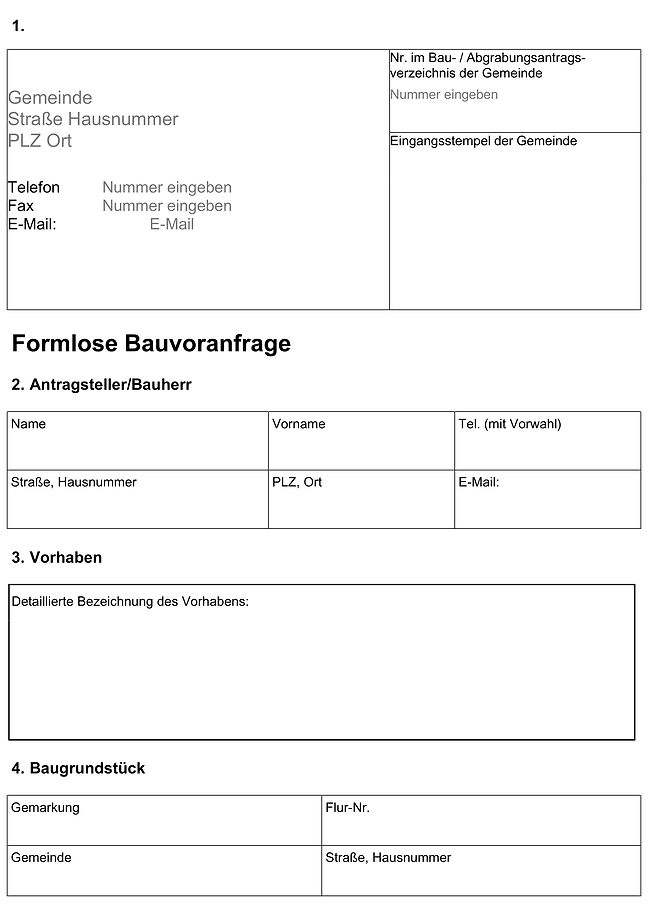 Formular für Bauvoranfrage