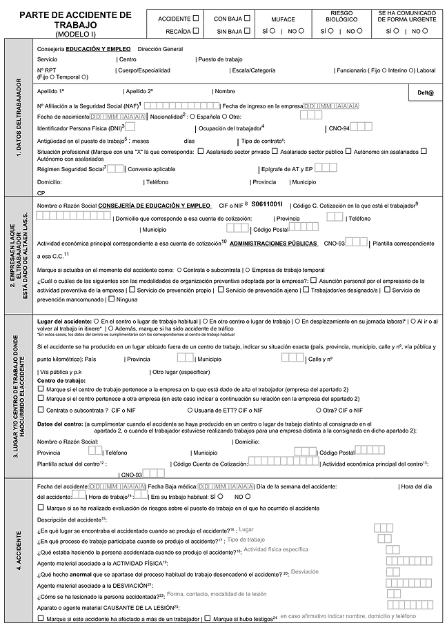 Formulario parte de accidente de trabajo