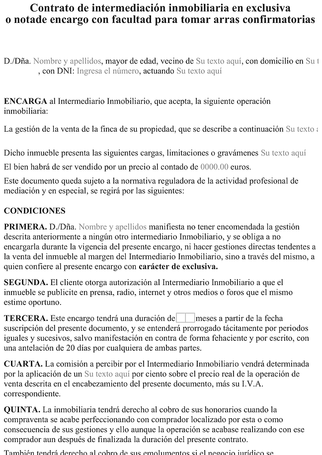 Formulario contrato de intermediación inmobiliaria