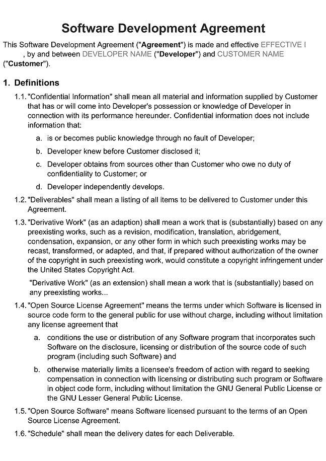 Software development agreement form