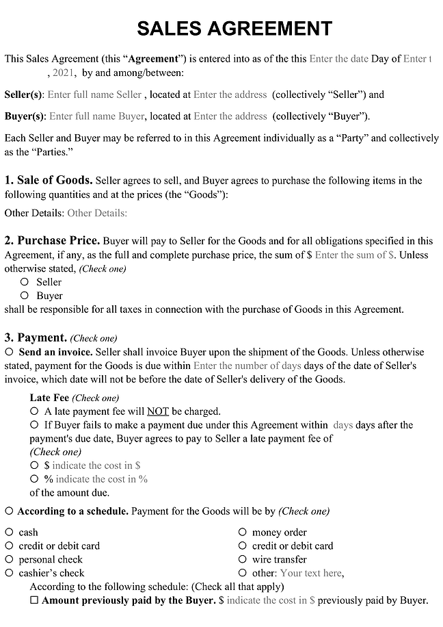 Sale and purchase agreement form