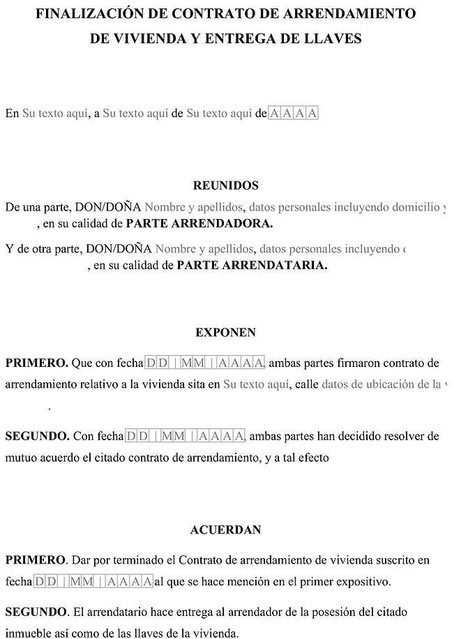 Formulario rescisión de contrato de alquiler