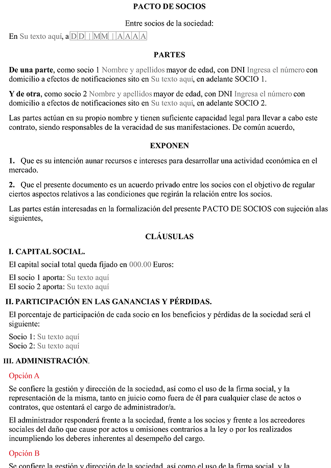 Formulario pacto de socios