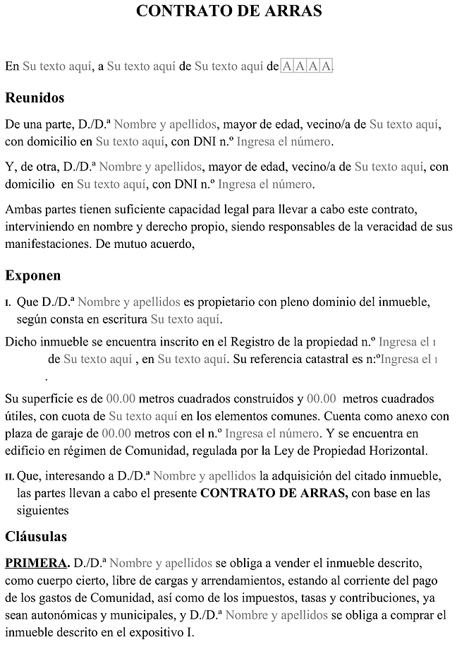 Formulario contrato de arras