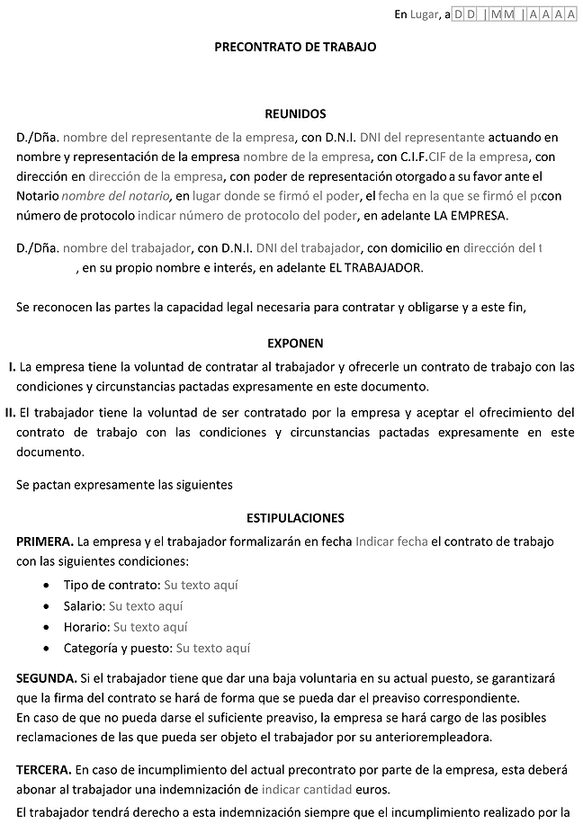 Formulario precontrato de trabajo