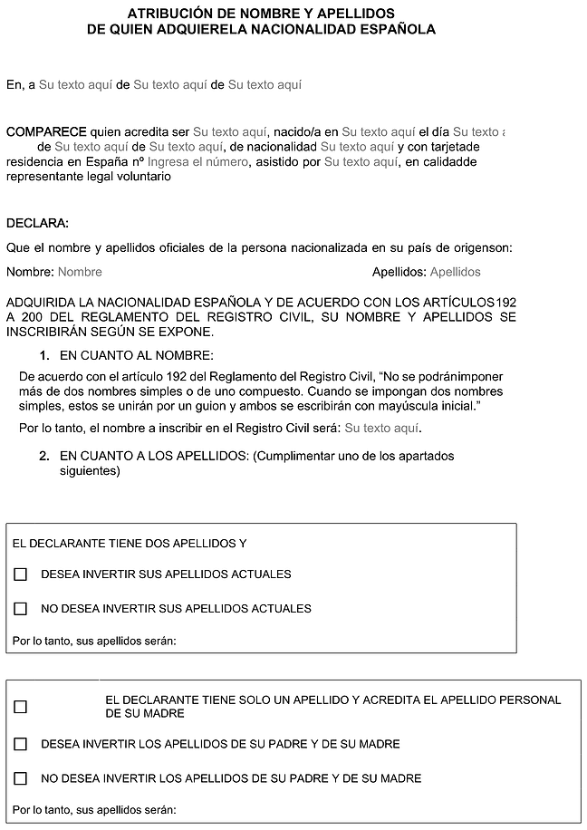 Formulario para la jura de la nacionalidad española