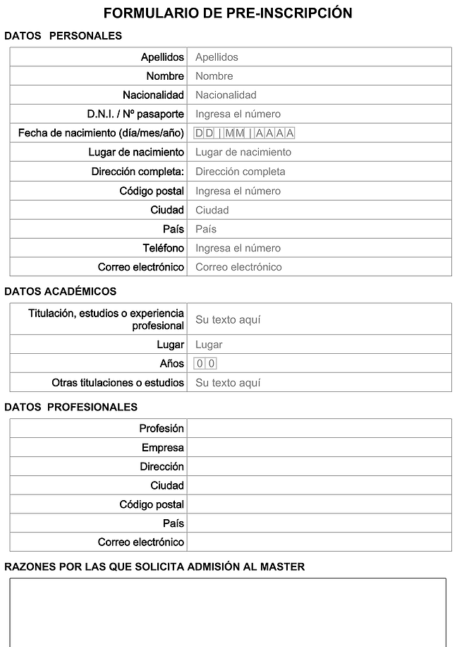 Formulario de preinscripción