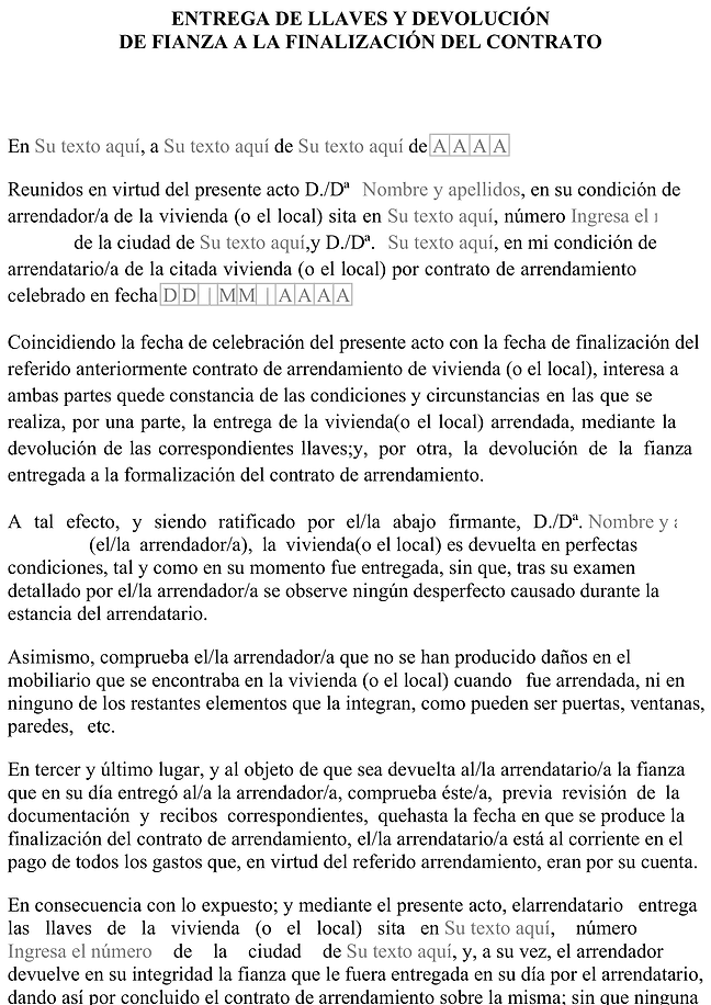 Formulario devolución de la fianza de alquiler
