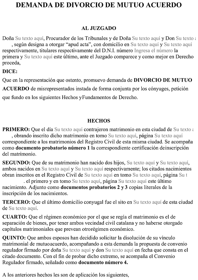 Formulario de divorcio