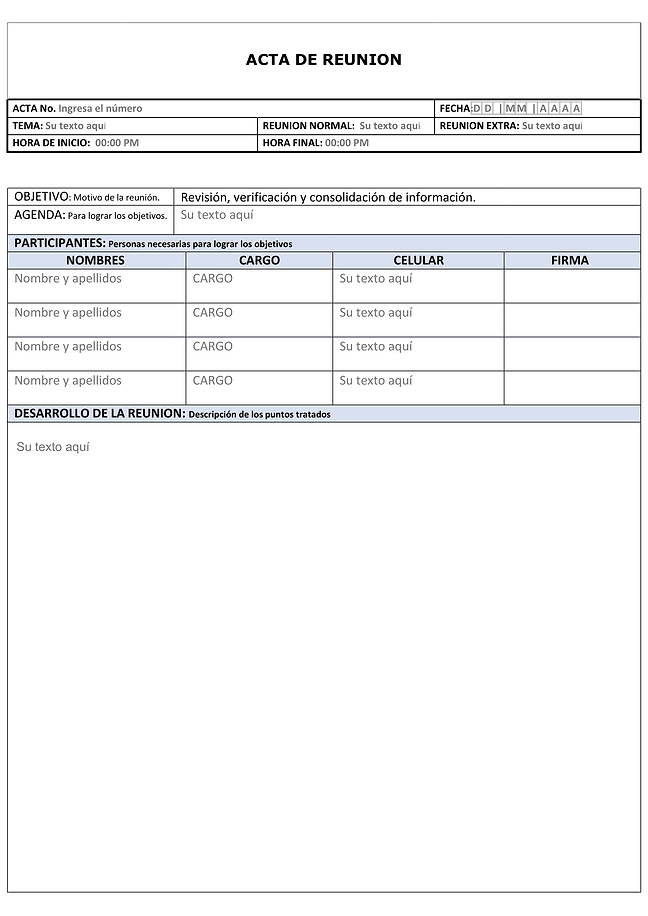 Formulario acta de reunión