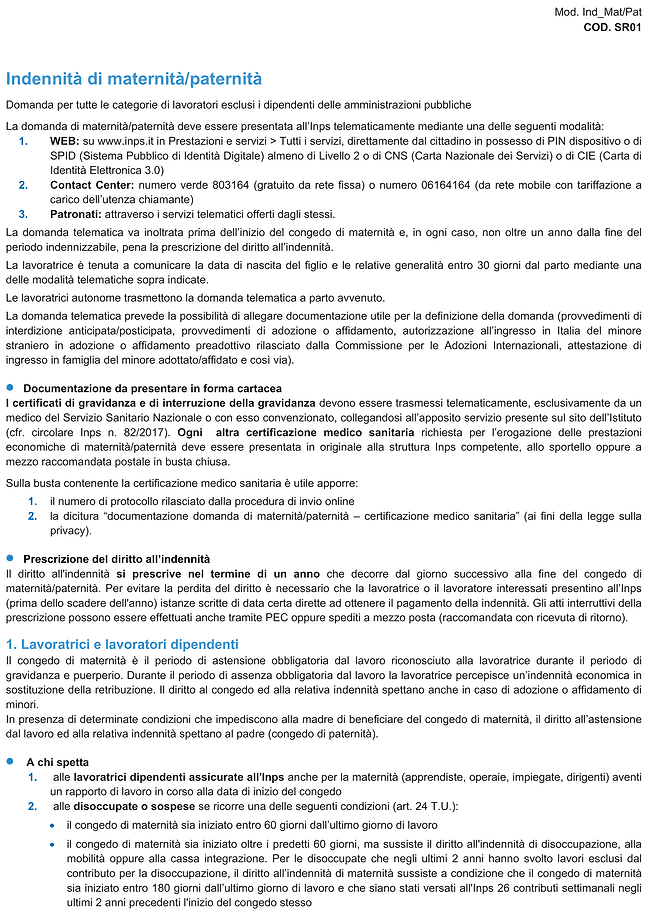 Modulo indennità di maternità / paternità