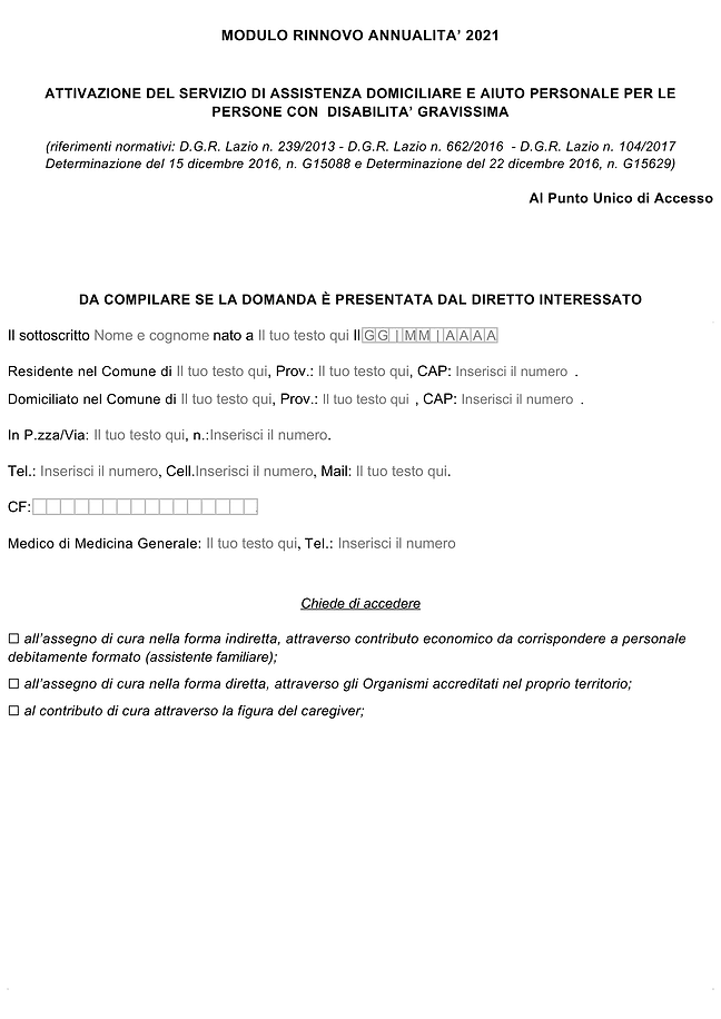 Modulo domanda caregiver