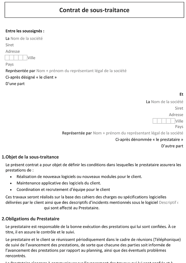 Formulaire contrat de sous-traitance
