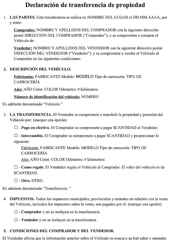 Declaración de transferencia de propiedad