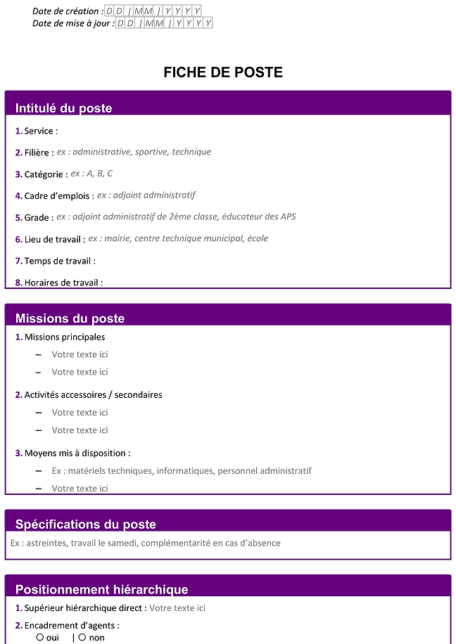 Formulaire fiche de poste