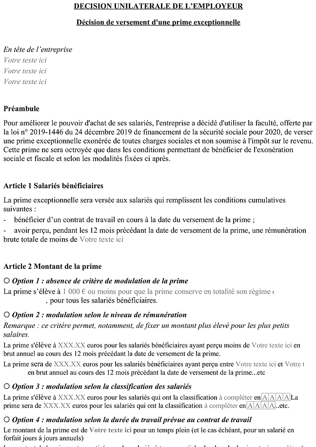 Formulaire décision unilatérale de l'employeur