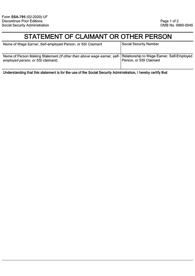 Form SSA 795 (Statement of Claimant or Other Person)