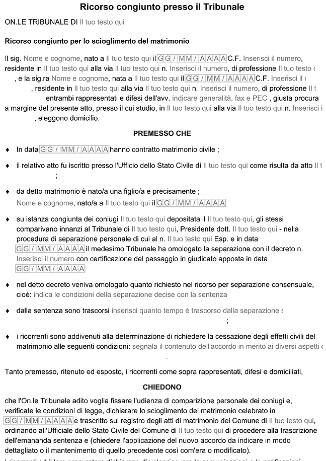 Modulo accordo di divorzio