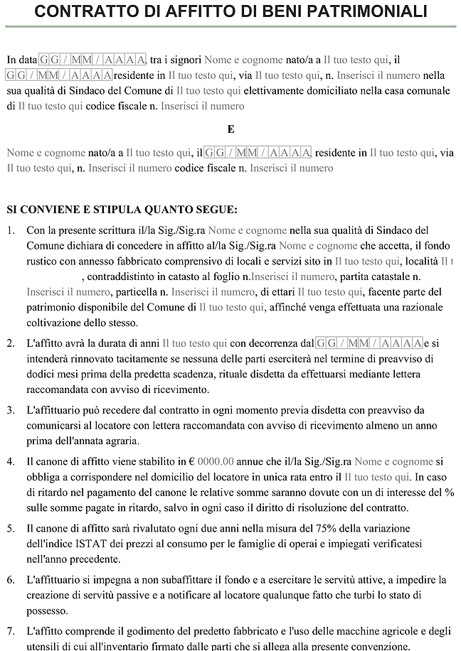 Modulo contratto di affitto di fondo rustico