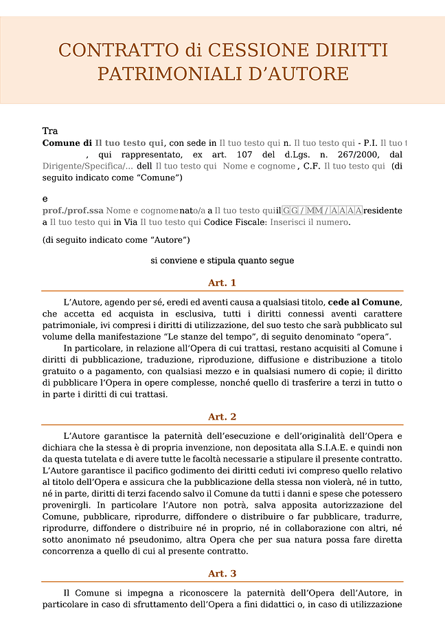 Modulo contratto cessione diritti d'autore