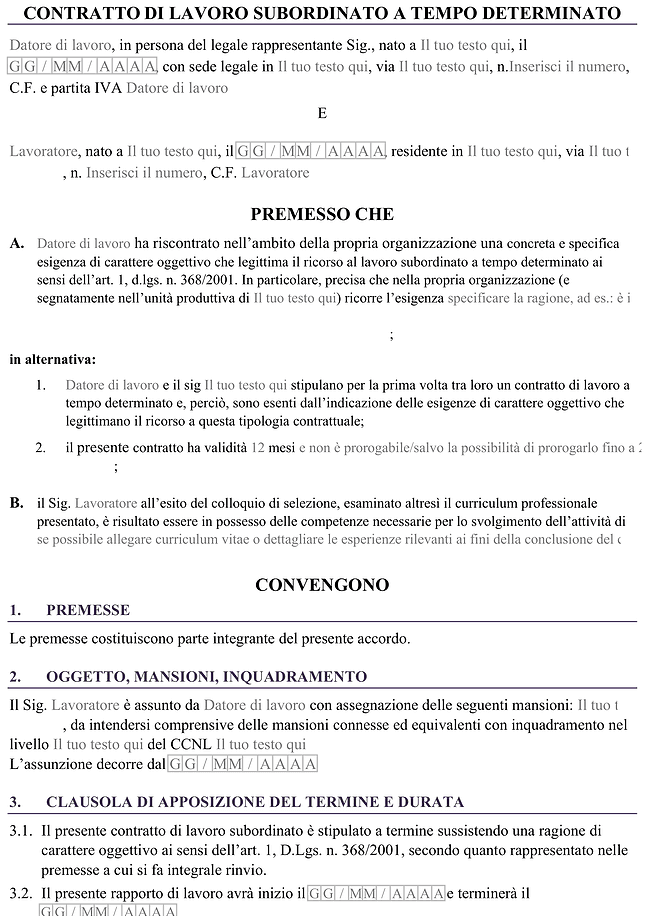 Modulo contratto di lavoro subordinato a tempo determinato