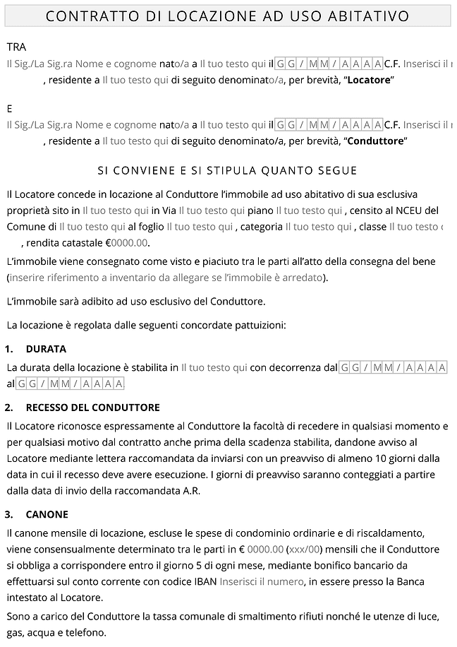 Modulo contratto di locazione ad uso abitativo