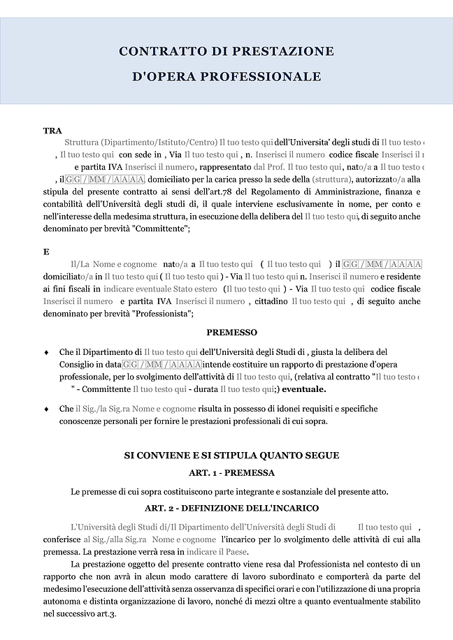 Modulo contratto di prestazione d'opera