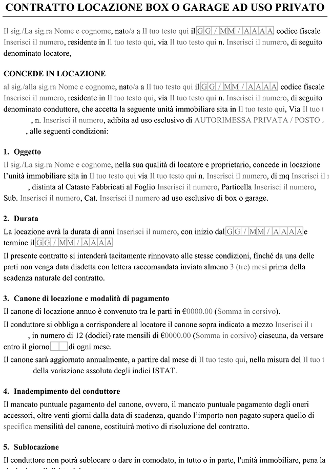 Modulo contratto locazione box