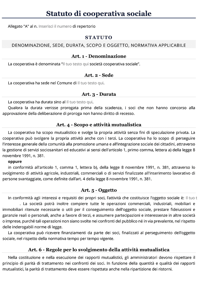 Modulo statuto cooperativa sociale