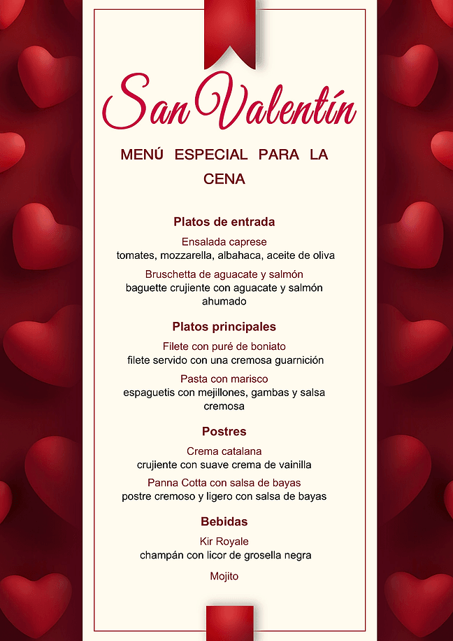 Menú de San Valentín (rojo)