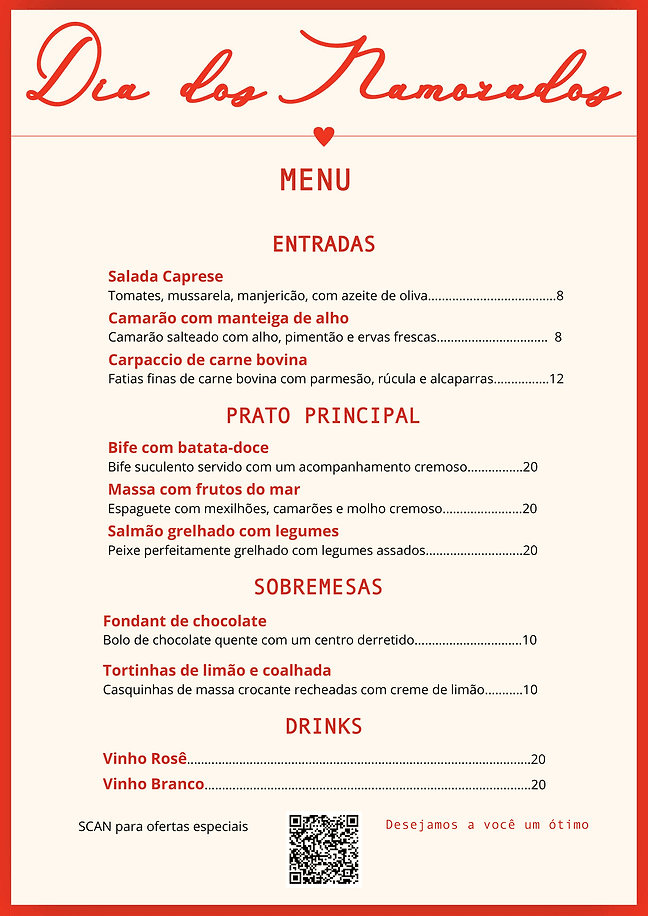Menu para o Dia dos Namorados (branco)