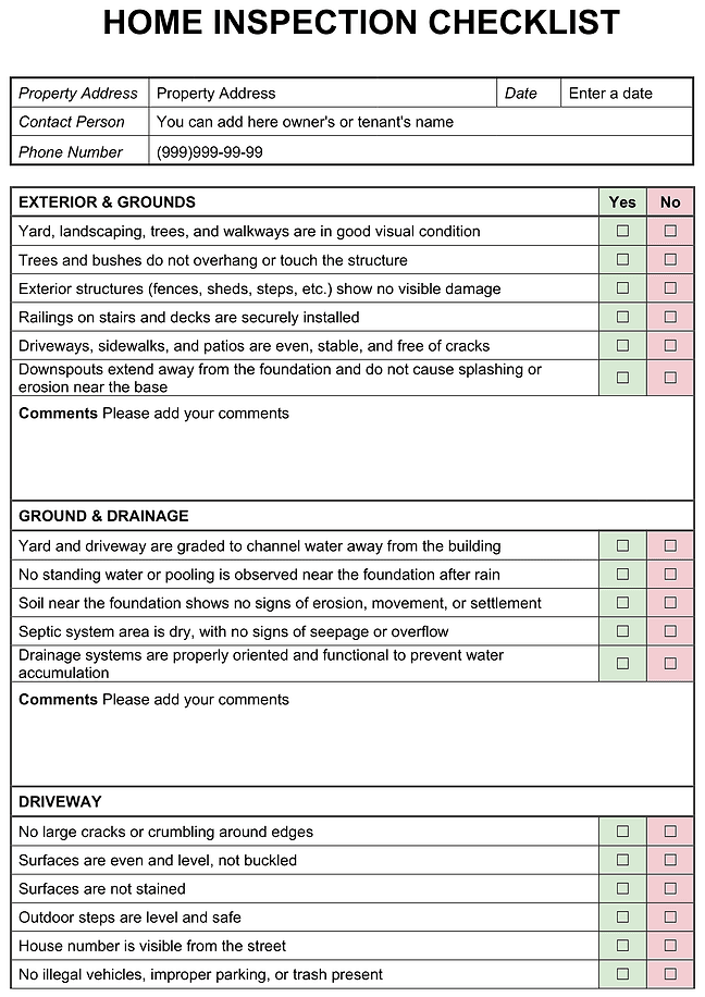 Home inspection checklist