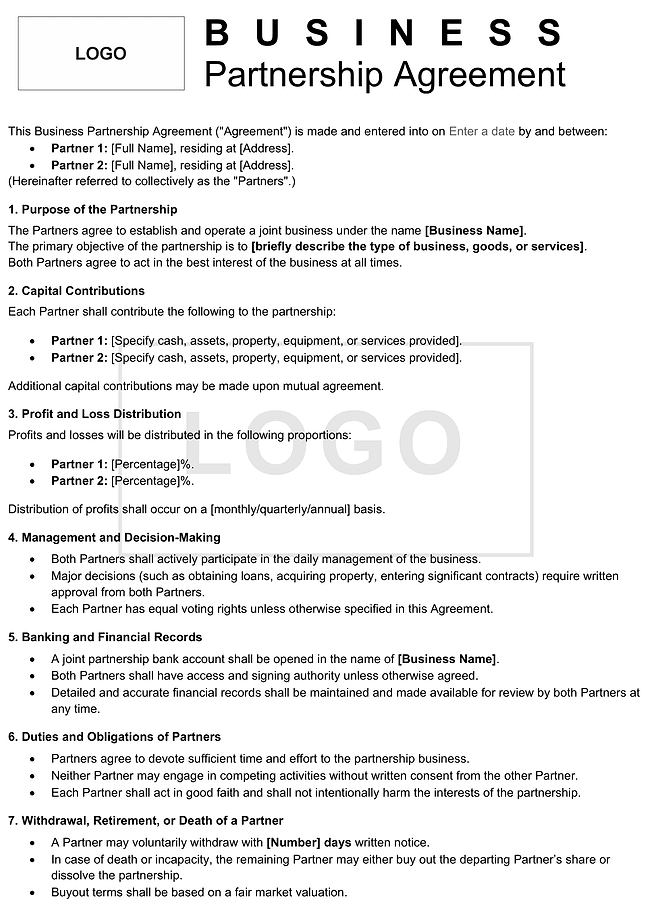 Business partnership agreement