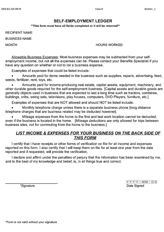 Self-employment ledger form