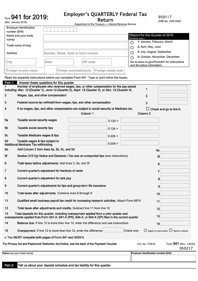 Form 941 (Employer's Quarterly Federal Tax Return)