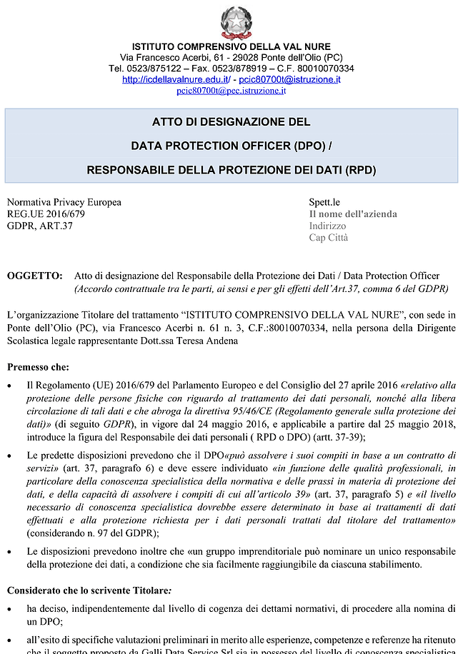 Modulo atto di nomina DPO