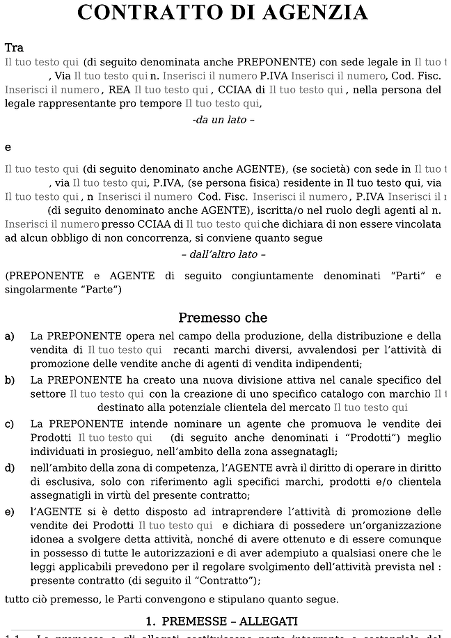 Modulo contratto di agenzia