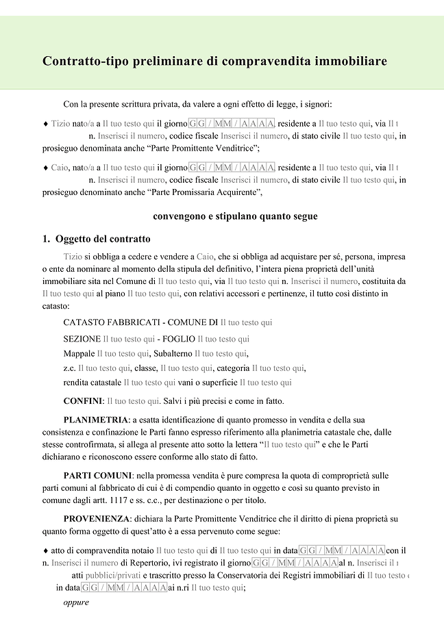 Modulo contratto preliminare compravendita immobiliare