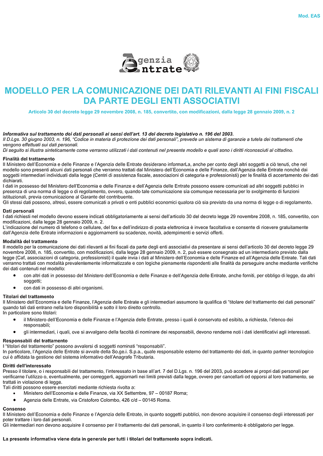 Modello EAS, Enti associativi