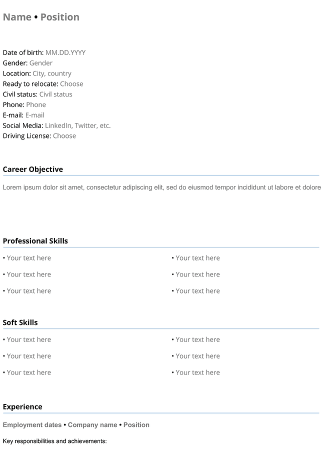 CV (resume) form (blue)