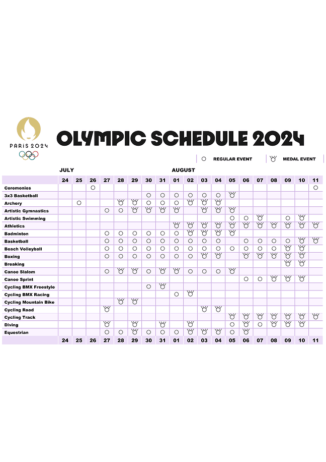 Paris 2024 Olympic schedule (white)