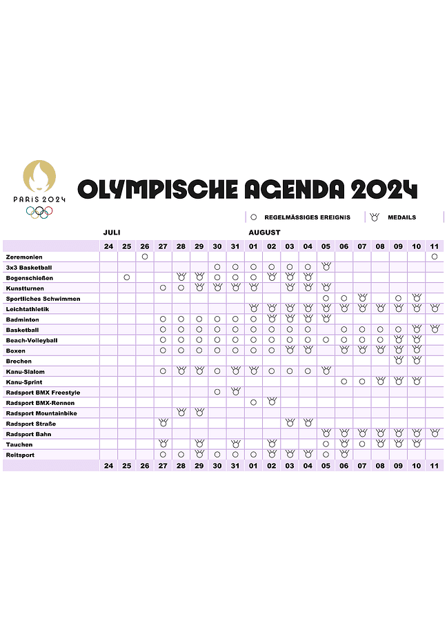 Zeitplan der Olympischen Spiele Paris 2024 (weiß)