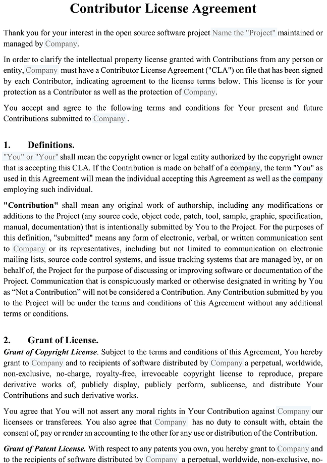 Contributor license agreement (CLA) form