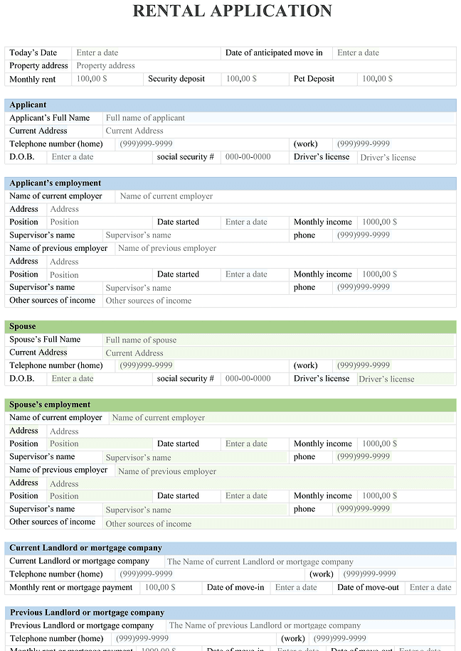 Rental application form
