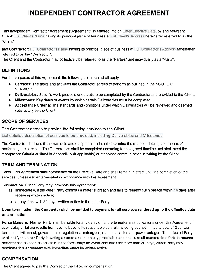 Independent contractor agreement