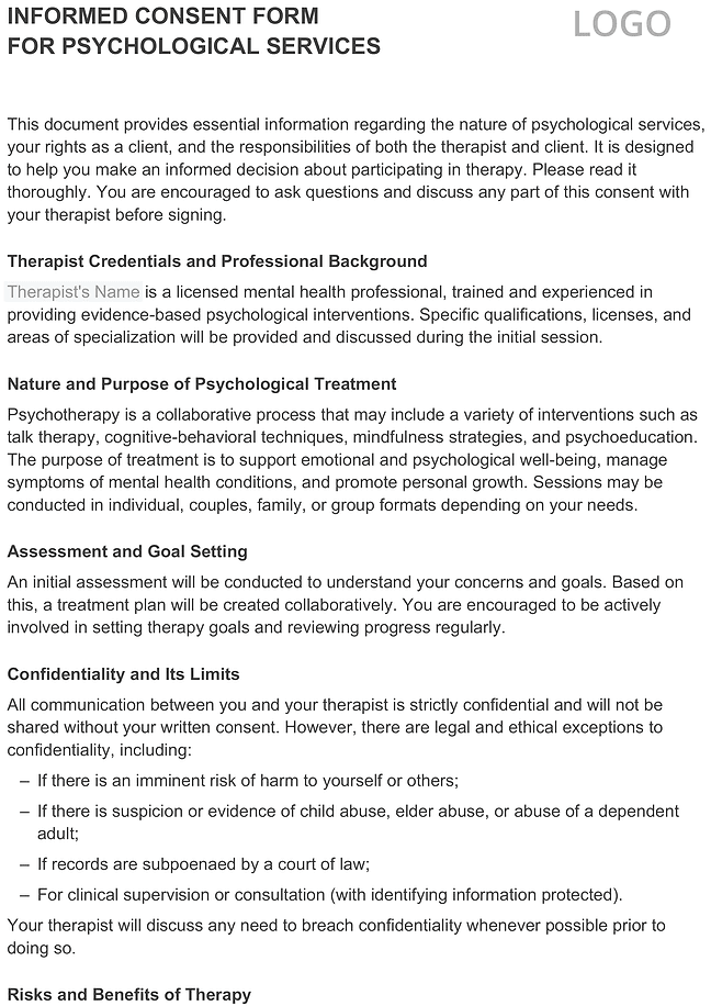 Psychologist consent form