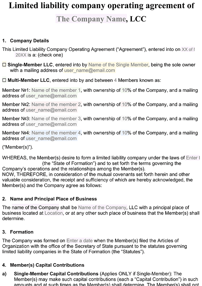 LLC operating agreement