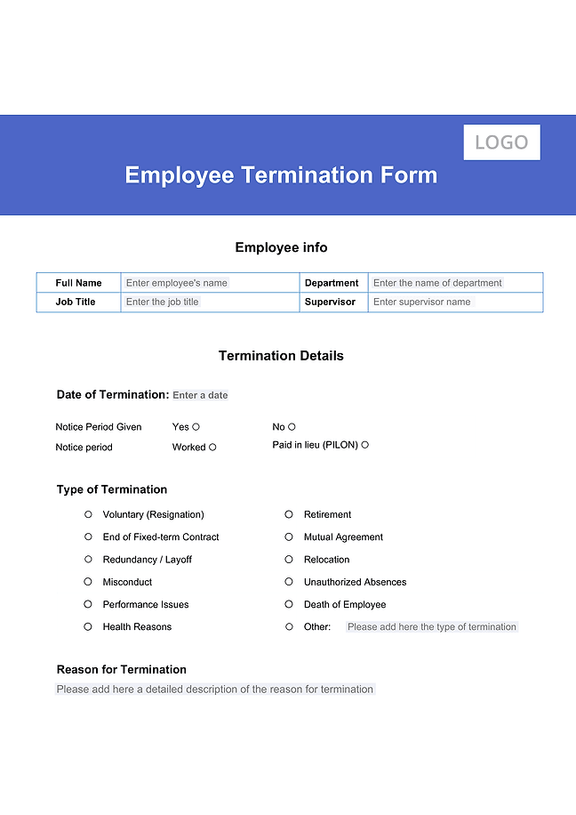 Employee termination form