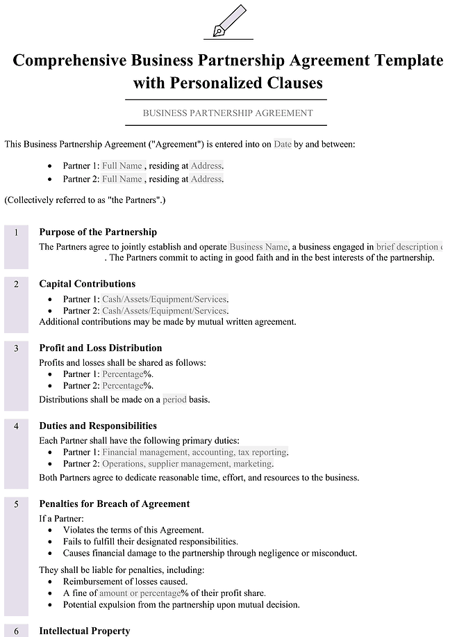 Comprehensive business partnership agreement
